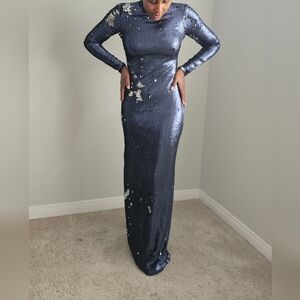 NWT Marcell Von Berlin Navy Sequin Velvet Gown Dress 6